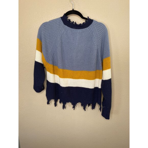 Full Circle Trends Womens Cardigan XL Distressed Striped Button-Up acrylic - Picture 3 of 7